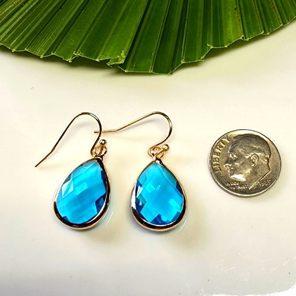 Blue Ice Tear Drop Dangle Gold Earrings Anthropologie NWT - Picture 3 of 3